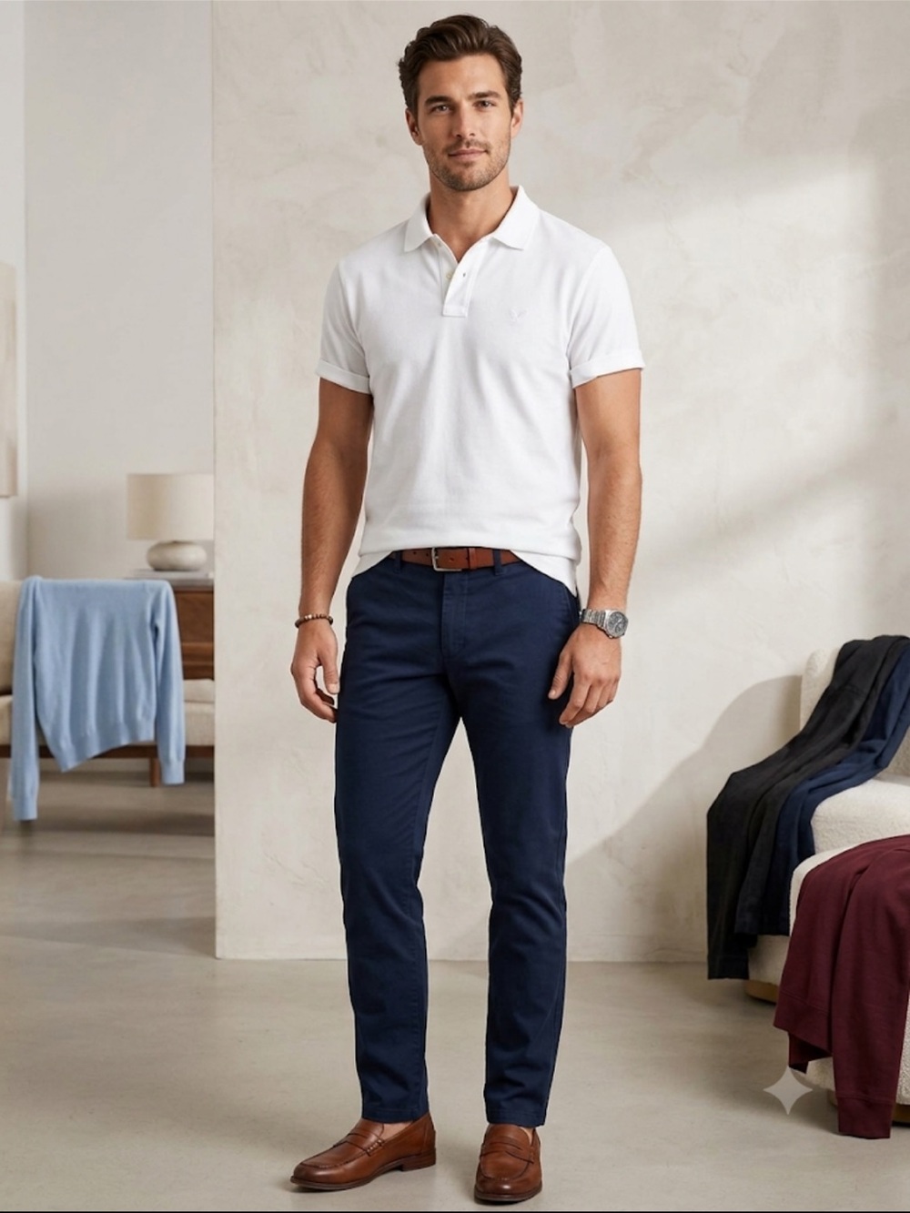 American Eagle Outfitters White Polo Button-Up